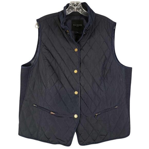 Talbots Plus Quilted Vest Womens 2X Lightweight Puffer Navy Blue Gold Button - Picture 2 of 9
